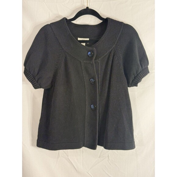 Ann Taylor Loft Blk Lrg Butt-up 100% Cotton Cap Sleeve Sweater Sz L - Picture 1 of 11